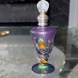 Purple Jeweled Glass Perfume Bottle with Silver Accents